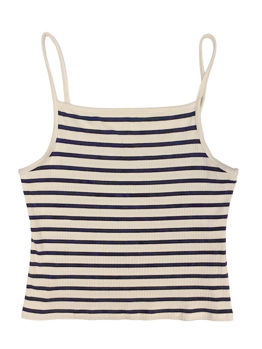 & Other Stories Striped Ribbed Square Neck Tank Top Sz Large Navy Cream Nautical